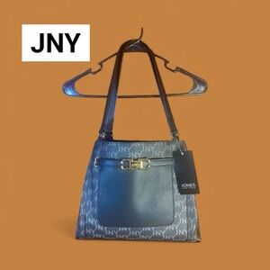 Jones New York JNY “Cassidy” Purse Satchel Bag Black Gray Gold Buckle NEW NWT